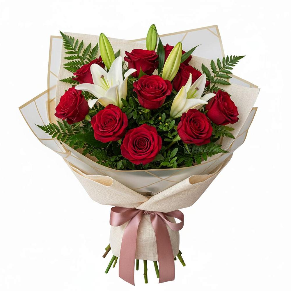 Букет цветов из: Лилии и Розы в Зорино