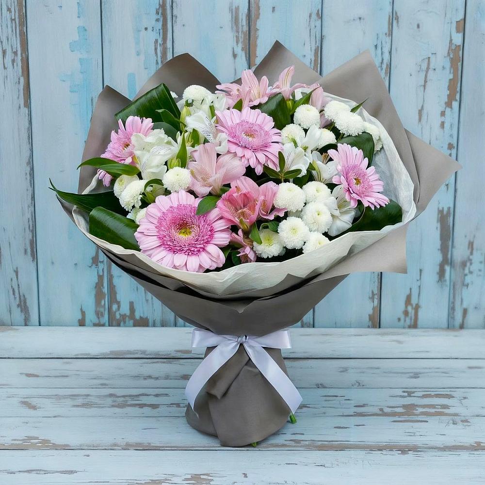 Букет цветов из: Герберы, Альстромерии и Хризантемы в Зорино