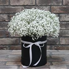 Цветочная композиция из Гипсофила в шляпной коробке в Зорино
